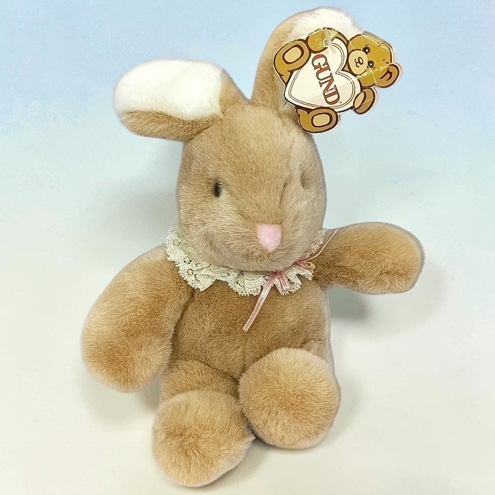 VTG 1985 Gund Pudgy Bunny Rabbit Plush Tan Lace Collar NWT Easter 3412 9"